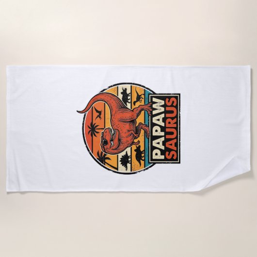 Serviette De Plage Papawsaurus Rétro Dinosaure Coucher de Soleil Vect (Devant)