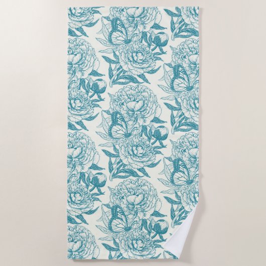 Serviette De Plage Papier à peintres et papillons, lagon Bleu (Devant)