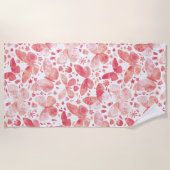 Serviette De Plage Papillon Aquarelle Rose (Devant)