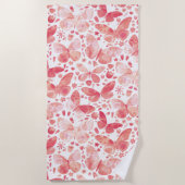 Serviette De Plage Papillon Aquarelle Rose (Devant)