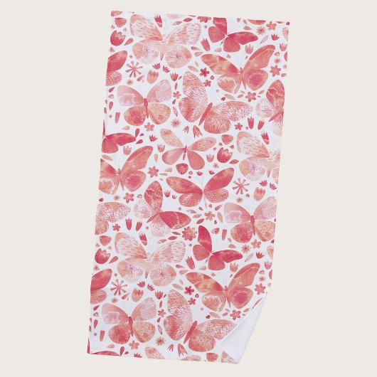 Serviette De Plage Papillon Aquarelle Rose