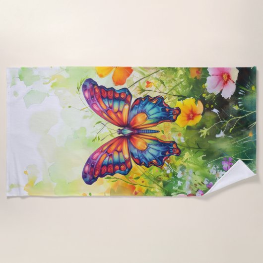 Serviette De Plage Papillon Bleu Orange ailes (Devant)