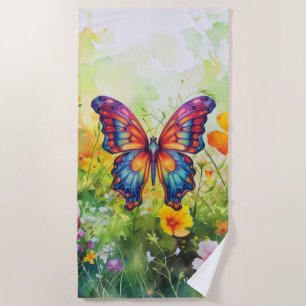 Serviette De Plage Papillon Bleu Orange ailes