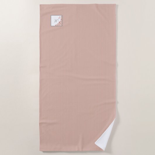Serviette De Plage Papillon en terre cuite Dusty Peach Stripe Monogra (Devant)