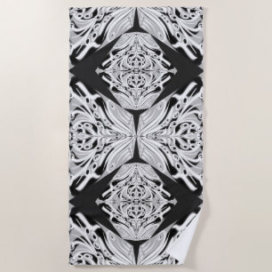 Serviette De Plage Papillon gris noir et blanc aux ailes abstraites