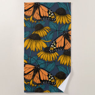 Serviette De Plage Papillon monarque sur confluents jaunes