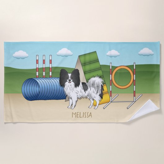 Serviette De Plage Papillon Noir Et Blanc Avec Équipement D'Agilité (Devant)