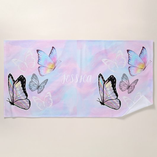 Serviette De Plage Papillon Pastel Dreamy Personnalisé (Devant)