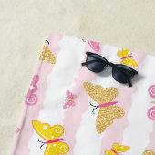 Serviette De Plage Papillon rose et or (En situation)