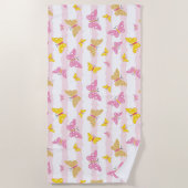 Serviette De Plage Papillon rose et or (Devant)