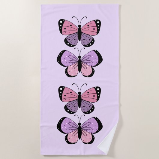 Serviette De Plage Papillon rose et violet (Devant)