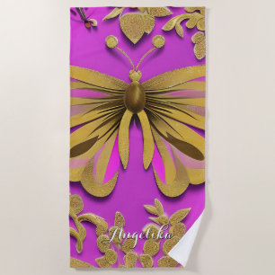 Serviette De Plage Papillon rose-rose-rose-rose-rouge Nom personnalis