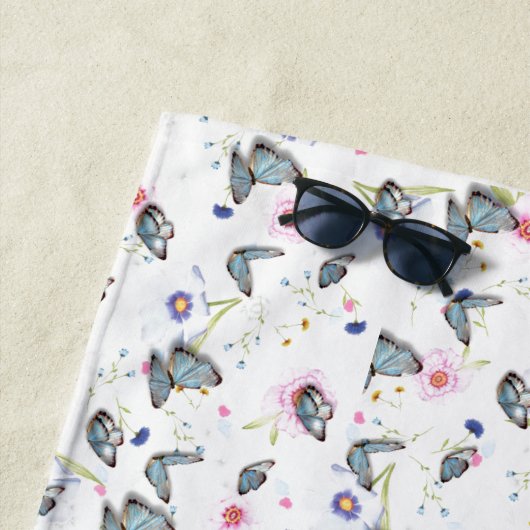 Serviette De Plage papillon rose violet motif d'été (En situation)