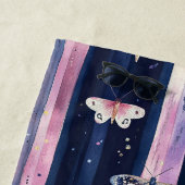 Serviette De Plage Papillons à rayures violettes roses (En situation)