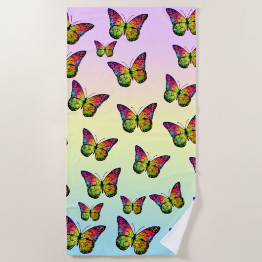 SERVIETTE DE PLAGE PAPILLONS ABSTRAITS COLORÉS (Devant)