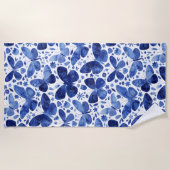 Serviette De Plage Papillons Aquarelle Bleu (Devant)