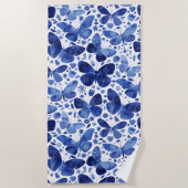 Serviette De Plage Papillons Aquarelle Bleu (Devant)