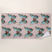 Serviette De Plage Papillons bleu turquoise crème (Devant)