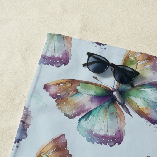 Serviette De Plage Papillons bleu violet Aqua (En situation)