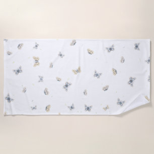Serviette De Plage Papillons bleus et crème Charmante Faune de jardin