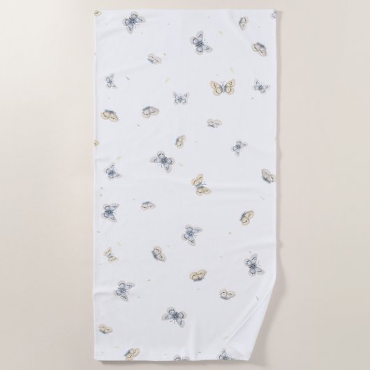 Serviette De Plage Papillons bleus et crème Charmante Faune de jardin (Devant)
