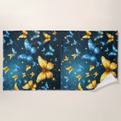 Serviette De Plage Papillons Bleus Et Jaunes Volant, (Devant)