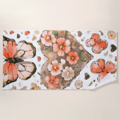 Serviette De Plage Papillons, Coeurs et Fleurs (Devant)