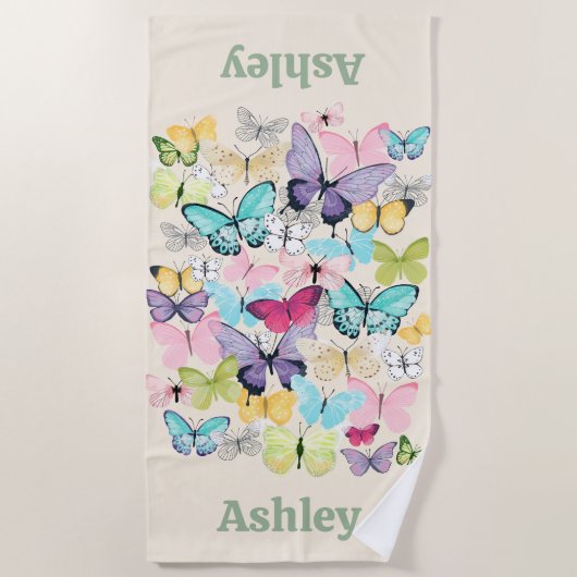 Serviette De Plage Papillons colorés personnalisés (Devant)