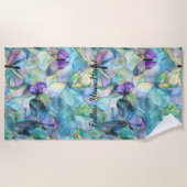 Serviette De Plage Papillons d'Aqua bleu violet (Devant)
