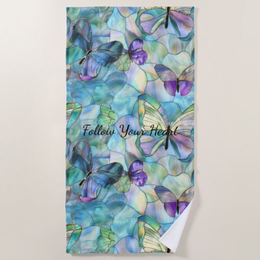 Serviette De Plage Papillons d'Aqua bleu violet (Devant)
