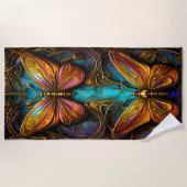 Serviette De Plage Papillons de bronze sur Aqua Blue (Devant)