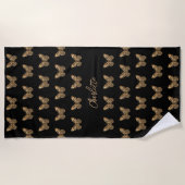 Serviette De Plage Papillons en or noir motif script de nom (Devant)
