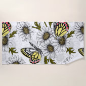 Serviette De Plage Papillons Jézabel et fleurs marguerites sur blanc (Devant)