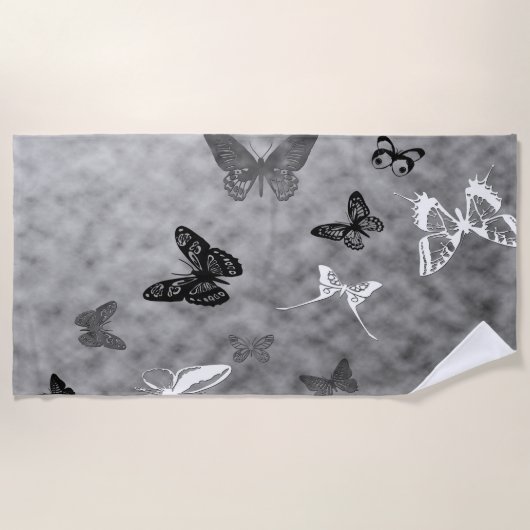 Serviette De Plage Papillons noirs et blancs (Devant)