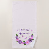 Serviette De Plage Papillons Roses et Violets (Devant)