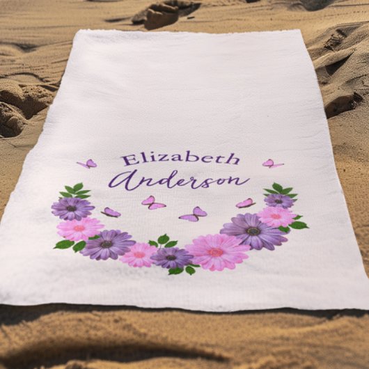Serviette De Plage Papillons Roses et Violets