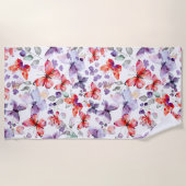 Serviette De Plage Papillons Rouge Violet (Devant)