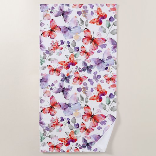 Serviette De Plage Papillons Rouge Violet (Devant)