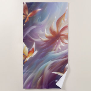 Serviette De Plage Papillons stylisés et fleurs