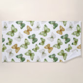 Serviette De Plage Papillons verts bronzés blancs (Devant)
