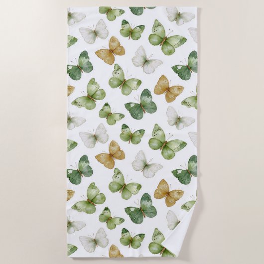Serviette De Plage Papillons verts bronzés blancs (Devant)