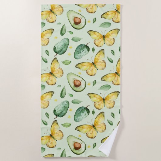 Serviette De Plage Papillons verts d'avocat Anniversaire (Devant)