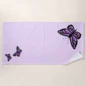 Serviette De Plage Papillons Violets Et Nom Personnalisé (Devant)