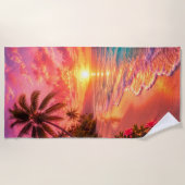 Serviette de plage Paradis Coucher de soleil rose (Devant)