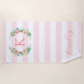 Serviette De Plage Paradis Floral et Monogramme Rayures (Devant)