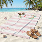 Serviette De Plage Paradis Floral et Monogramme Rayures