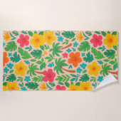Serviette De Plage Paradis tropical - Palm Feuilles & Hibiscus Motif (Devant)