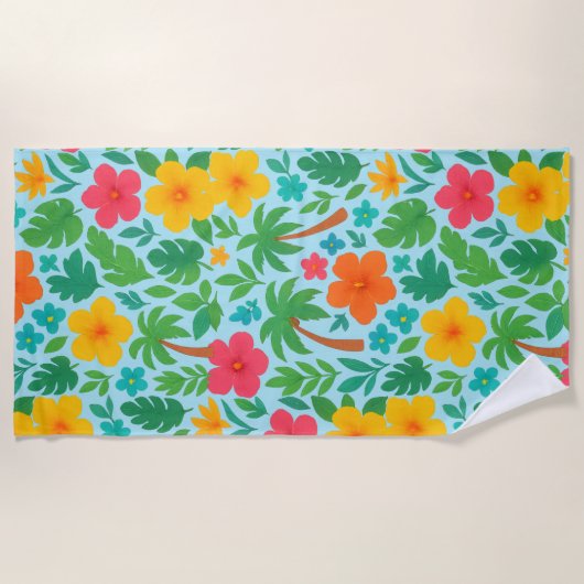 Serviette De Plage Paradis tropical - Palm Feuilles & Hibiscus Motif (Devant)