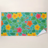 Serviette De Plage Paradis tropical - Palm Feuilles & Hibiscus Motif (Devant)