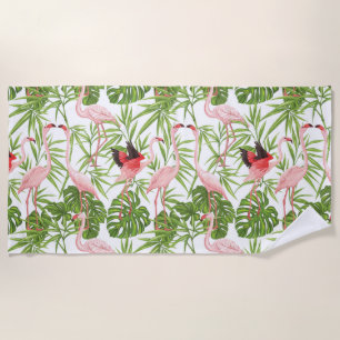 Serviette De Plage Paradise Bird Flamant rose Plantes tropicaux